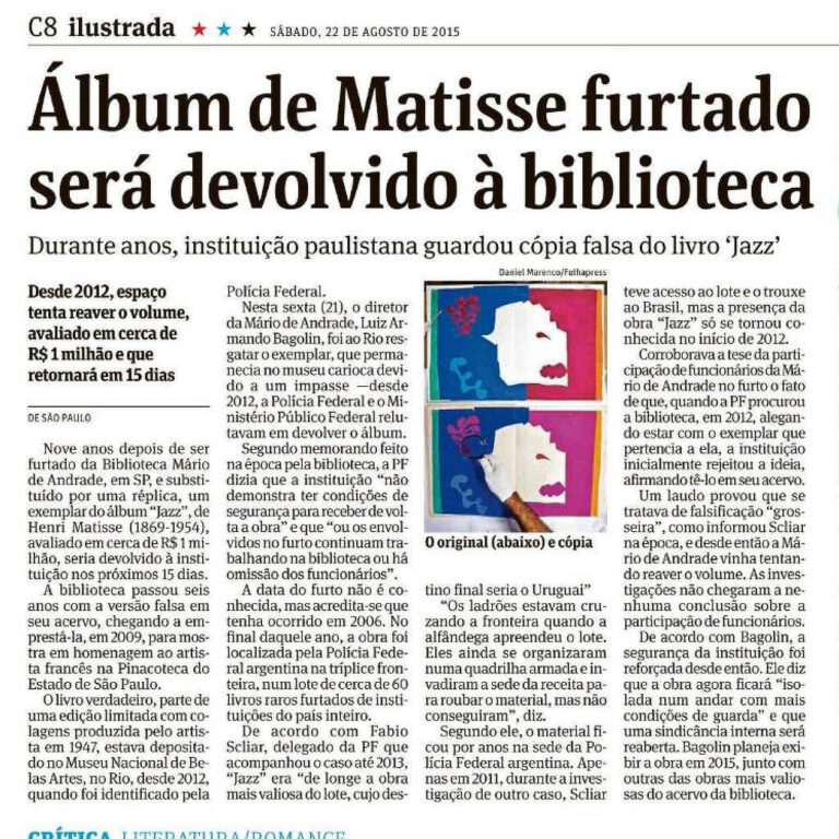 Roubos e recuperações: o caso do álbum de Matisse em SP