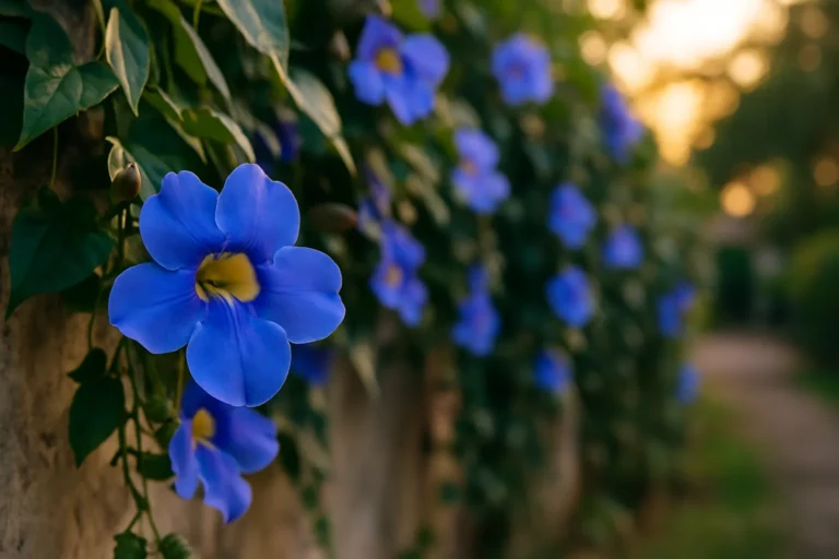 Transforme muros com tumbérgia azul e atraia beija-flores ao entardecer