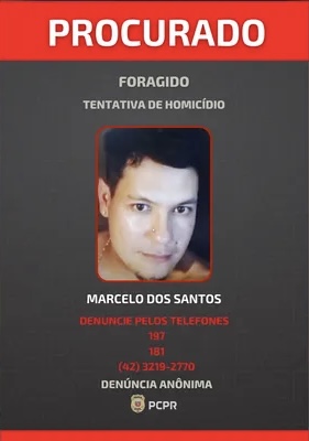 Polícia divulga foto de foragido por tentativa de homicídio em Ponta Grossa