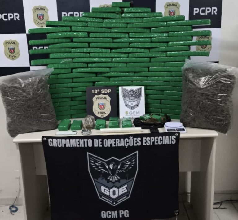 GCM de Ponta Grossa apreende quase 100 quilos de maconha e prende homem em flagrante. Droga estava armazenada em casa usada como depósito no bairro Ronda.