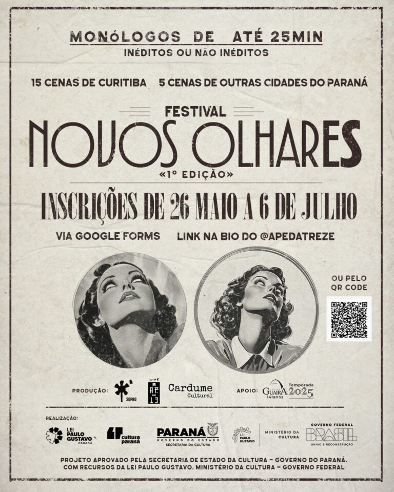 O Festival Novos Olhares valoriza artistas emergentes do Paraná com foco em diversidade e inclusão. Evento acontecerá em outubro no Teatro José Maria Santos, em Curitiba.