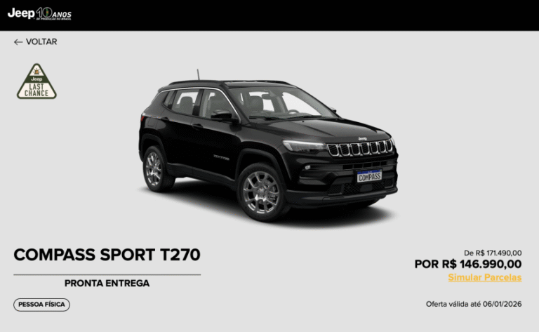 Jeep Compass com desconto de R$ 20 mil: preço de Fiat Pulse