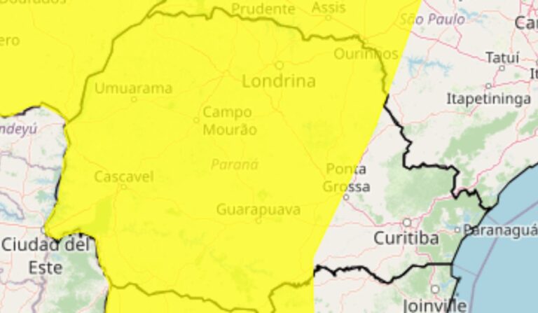 Alerta amarelo no Paraná para chuvas intensas e ventos fortes