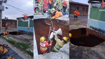 Cratera em Ceilândia: duas pessoas e cães caem após piso ceder