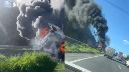 Caminhão pegando fogo na BR-040: caos em Minas Gerais