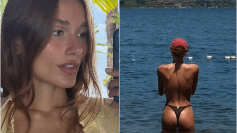 Sasha Meneghel curte Natal com topless na praia