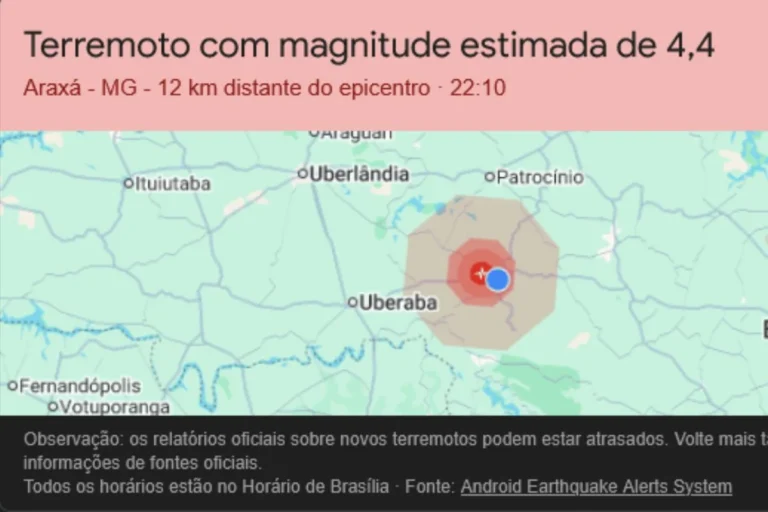 Tremor de magnitude 4.4 atinge Araxá e cidades vizinhas em Minas Gerais