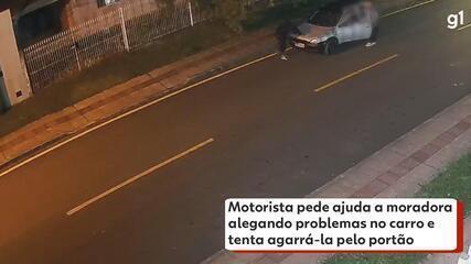 Motorista finge problema no carro e tenta agarrar moradora pelo portão no PR