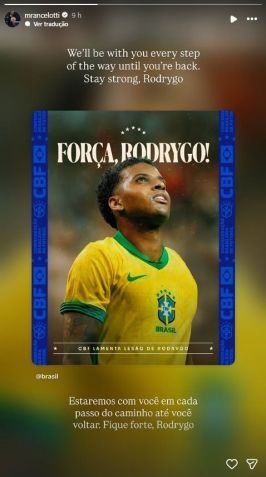 Ancelotti reforça apoio a Rodrygo após grave lesão no Real Madrid