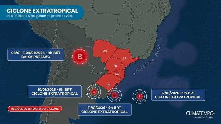 Ciclone extratropical deve impactar o Sul do Brasil neste fim de semana