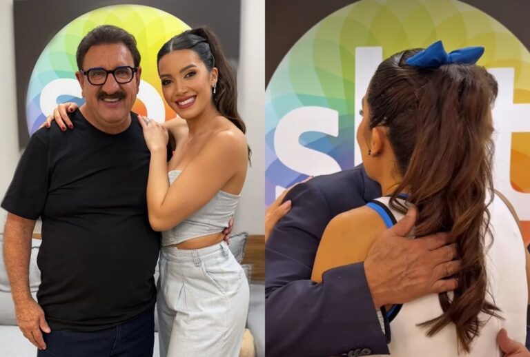 Bailarina emociona ao se despedir de Ratinho no camarim do SBT