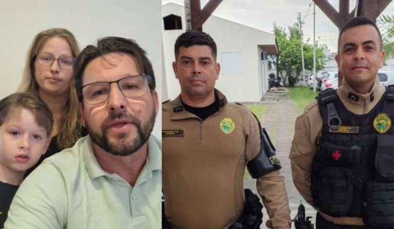 Família agradece policiais após resgate em tromba d'água no Paraná