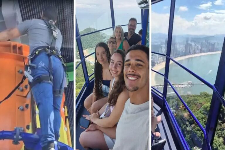 Turistas enfrentam horas de apreensão presos na Super Gyro Tower em Balneário Camboriú