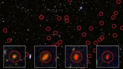 Pontos vermelhos no espaço são estrelas gigantes do universo primordial