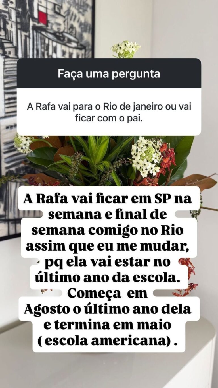 Ticiane Pinheiro esclarece rotina escolar de Rafa Justus entre Rio e São Paulo