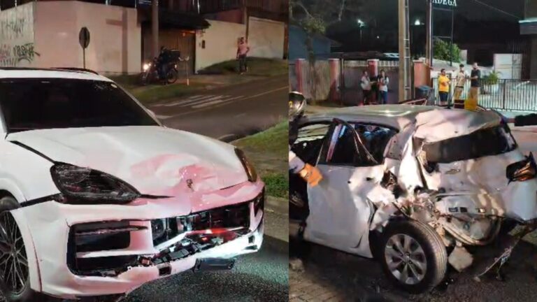 Carro de luxo em alta velocidade provoca acidente com cinco feridos em Curitiba