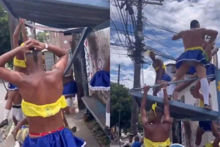 Baba de saia gera desabamento de ponto de ônibus em Salvador