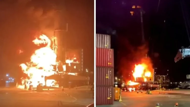 Incêndio destrói guindaste no porto de Itajaí em Santa Catarina