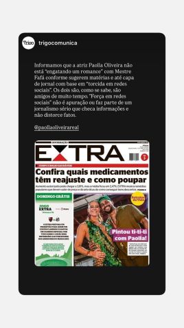 Paolla Oliveira esclarece rumores de affair com mestre Fafá