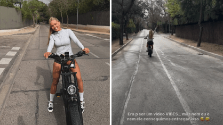 Virginia e Vini Jr. divertem com vídeo andando de bicicleta em Madrid