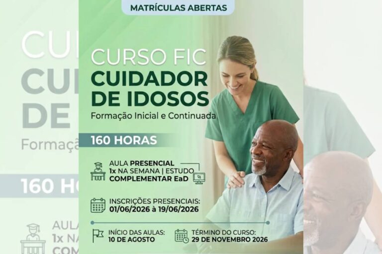 Curso gratuito de cuidador de idosos oferece 20 vagas em Tibagi
