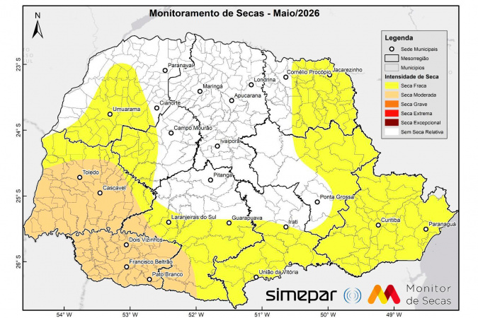 Seca recua em diversas regiões do Paraná conforme monitor oficial