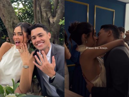 Felipe Araújo e Lara Prado oficializam casamento civil