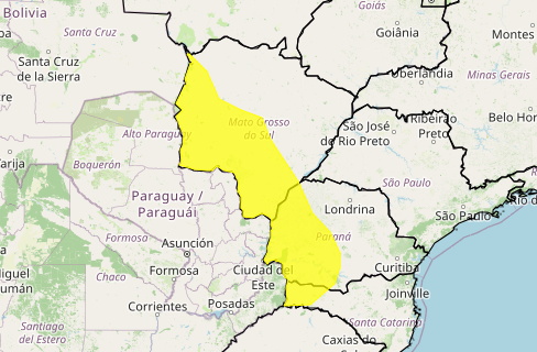 Inmet alerta para risco de tempestades no Sul e Mato Grosso do Sul