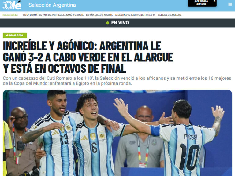 Argentina sofre, mas vence Cabo Verde na prorrogação