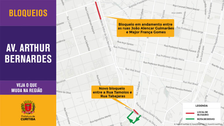 Obras do Inter 2 fecham novos trechos da Avenida Arthur Bernardes em Curitiba