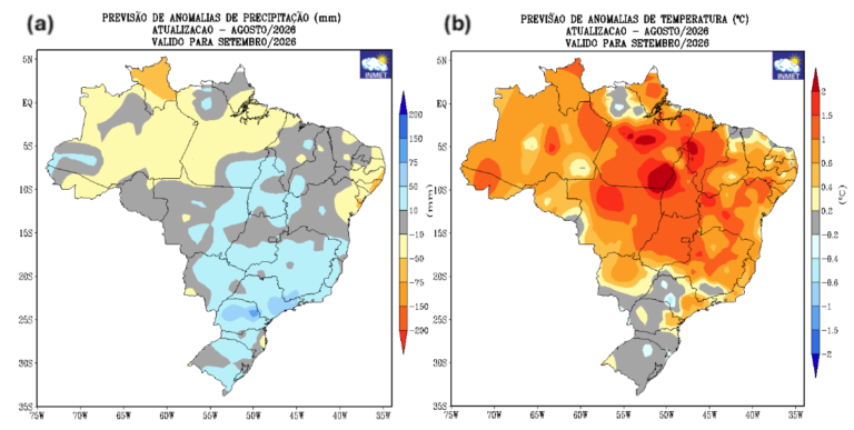 INMET prevê chuvas acima da média em setembro no Sul e Sudeste