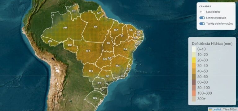 Déficit hídrico superior a 50 mm ameaça lavouras no Centro-Norte