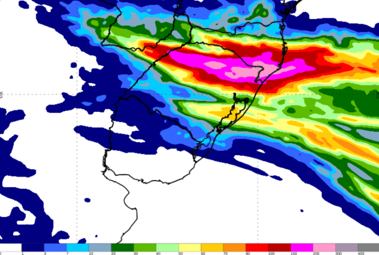 Sul do Brasil pode registrar mais de 150 mm de chuva até segunda-feira