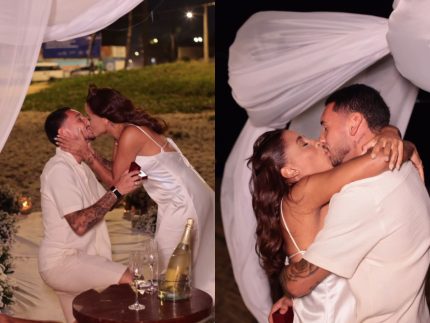 Loma é pedida em casamento na praia e comemora decisão