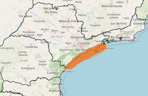 Inmet emite alerta laranja para chuva intensa no litoral de São Paulo