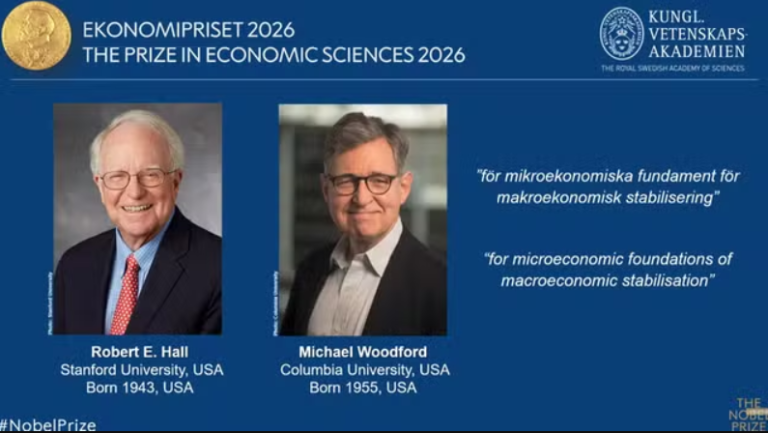 Nobel de Economia 2026 premia Hall e Woodford por estudos sobre consumo e política monetária