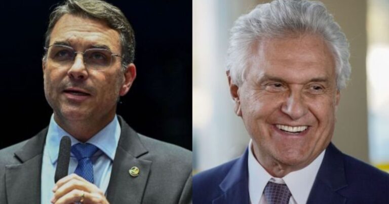 Flávio Bolsonaro recebe apoio de Caiado em Goiânia nesta terça
