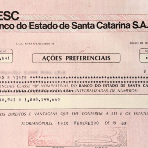 Cártula do Besc, banco extinto em 2008 e incorporado pelo Banco do Brasil