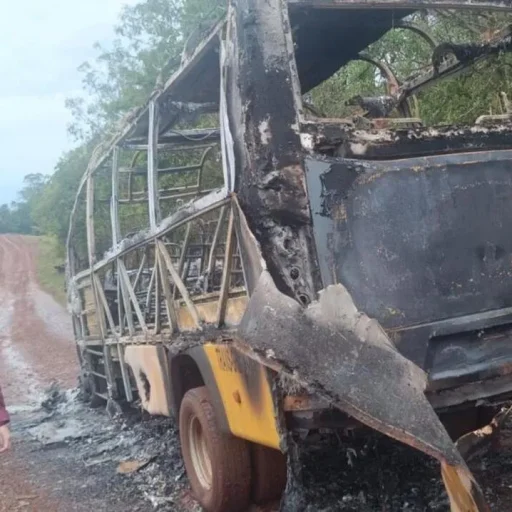 Ônibus escolar pega fogo em Toledo e motorista e criança pulam pela janela